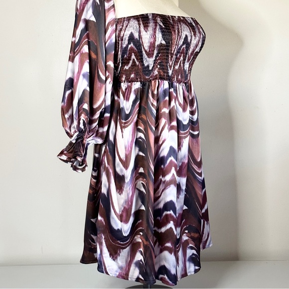 Pretty Little Thing Maternity Shirred Bardot Chocolate Mini Dress 10 - Picture 2 of 9